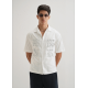 White Embroidery Cuban Collar Cotton Shirt