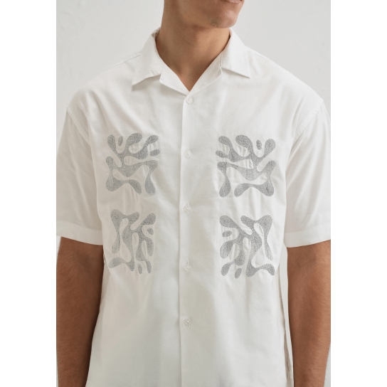 White Embroidery Cuban Collar Cotton Shirt White Embroidery Cuban Collar Cotton Shirt