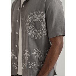 Warm Grey Embroidery Cuban Collar Shirt