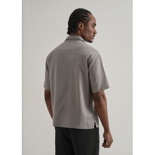 Warm Grey Embroidery Cuban Collar Shirt Warm Grey Embroidery Cuban Collar Shirt