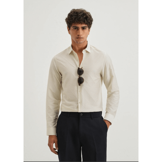 Off White Diamond Self Pattern Shirt Off White Diamond Self Pattern Shirt