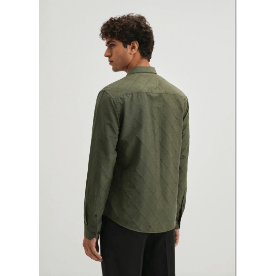 Olive Green Diamond Self Pattern Shirt Olive Green Diamond Self Pattern Shirt