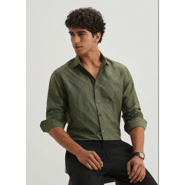 Olive Green Diamond Self Pattern Shirt
