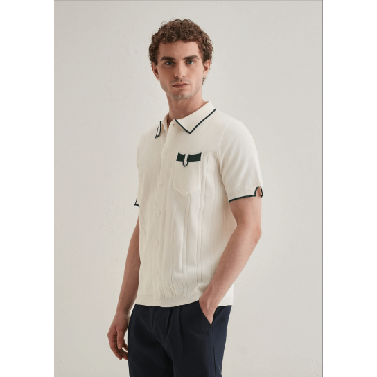 White Knitted Notch Sleeve Shirt White Knitted Notch Sleeve Shirt