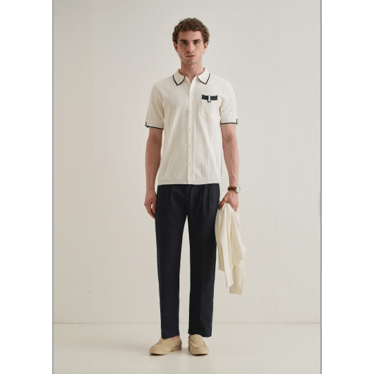 White Knitted Notch Sleeve Shirt White Knitted Notch Sleeve Shirt