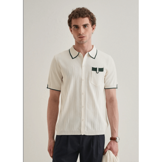 White Knitted Notch Sleeve Shirt White Knitted Notch Sleeve Shirt