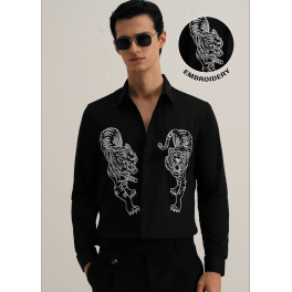 Black Tiger Embroidered Designer Shirt