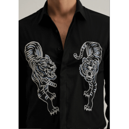 Black Tiger Embroidered Designer Shirt