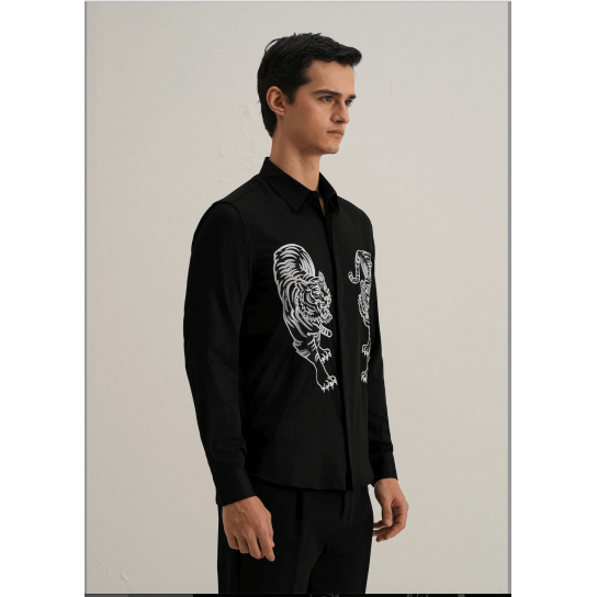 Black Tiger Embroidered Designer Shirt Black Tiger Embroidered Designer Shirt