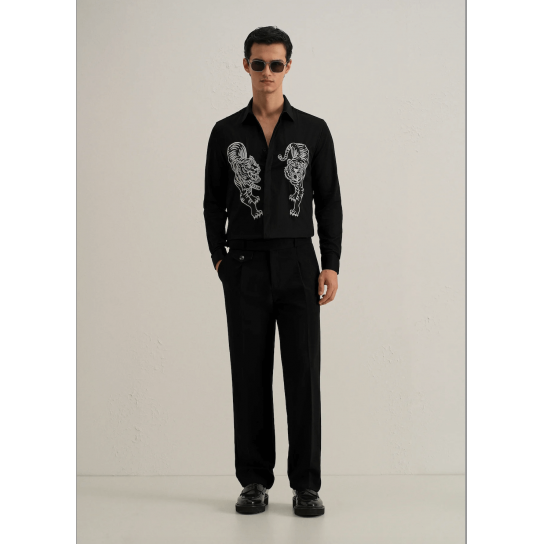 Black Tiger Embroidered Designer Shirt Black Tiger Embroidered Designer Shirt