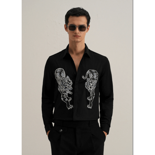 Black Tiger Embroidered Designer Shirt Black Tiger Embroidered Designer Shirt