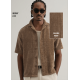 Brown Suede Knit Cuban Collar Shirt