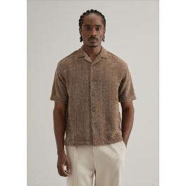 Brown Suede Knit Cuban Collar Shirt