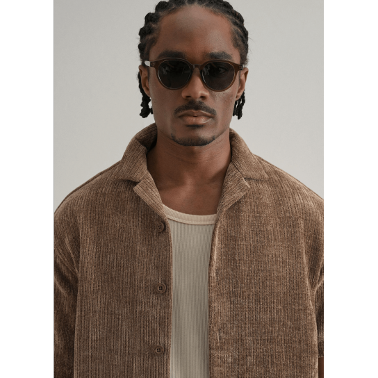 Brown Suede Knit Cuban Collar Shirt Brown Suede Knit Cuban Collar Shirt