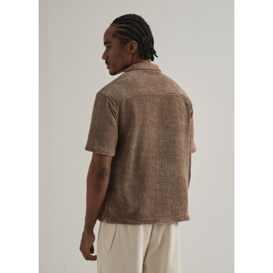 Brown Suede Knit Cuban Collar Shirt Brown Suede Knit Cuban Collar Shirt