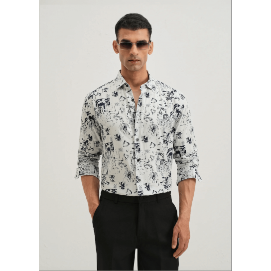 Pearl White Abstract Printed Shirt Pearl White Abstract Printed Shirt
