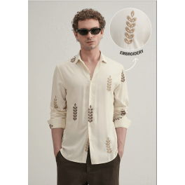 Cream Leaf Embroidery Shirt