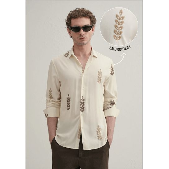 Cream Leaf Embroidery Shirt Cream Leaf Embroidery Shirt