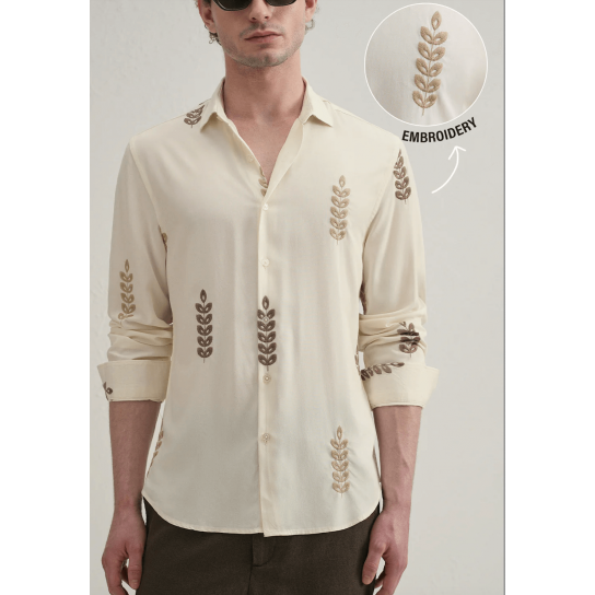 Cream Leaf Embroidery Shirt Cream Leaf Embroidery Shirt