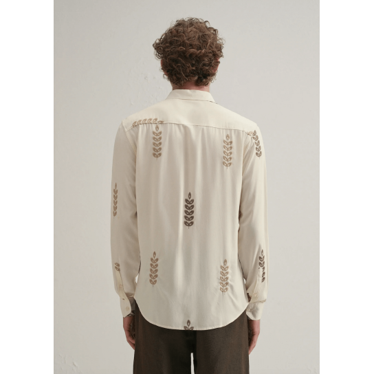 Cream Leaf Embroidery Shirt Cream Leaf Embroidery Shirt