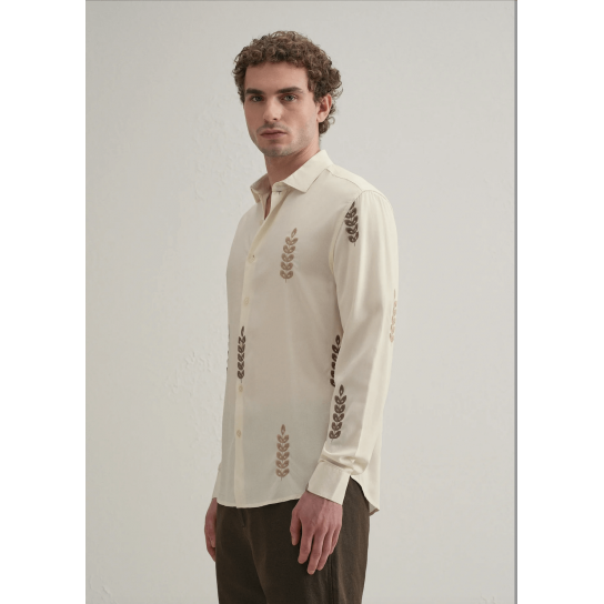 Cream Leaf Embroidery Shirt Cream Leaf Embroidery Shirt