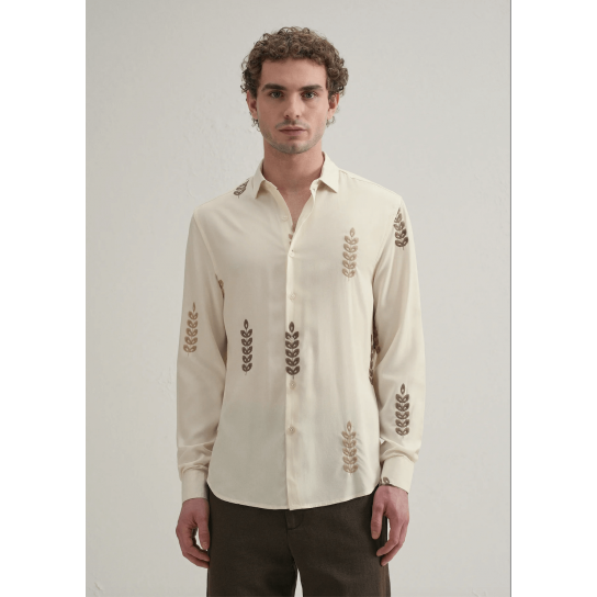 Cream Leaf Embroidery Shirt Cream Leaf Embroidery Shirt