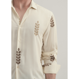 Cream Leaf Embroidery Shirt