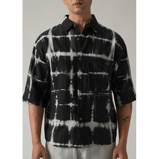 Black Boxy Fit Tie-Dye Printed Shirt Black Boxy Fit Tie-Dye Printed Shirt