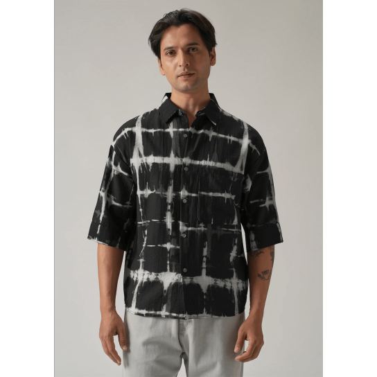 Black Boxy Fit Tie-Dye Printed Shirt Black Boxy Fit Tie-Dye Printed Shirt