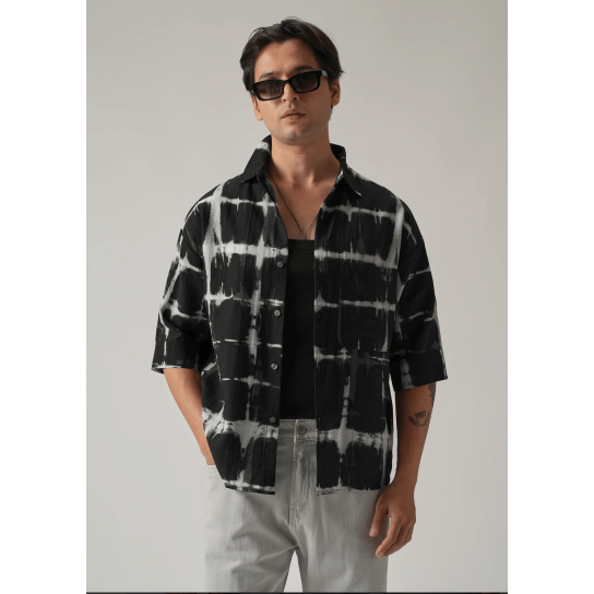 Black Boxy Fit Tie-Dye Printed Shirt Black Boxy Fit Tie-Dye Printed Shirt
