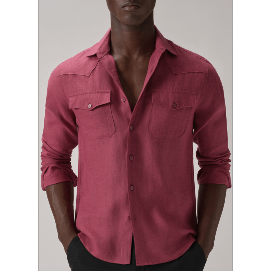 Rouge Pink Double Pocket 100% Pure Irish Linen Shirt Rouge Pink Double Pocket 100% Pure Irish Linen Shirt