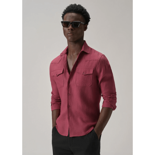 Rouge Pink Double Pocket 100% Pure Irish Linen Shirt Rouge Pink Double Pocket 100% Pure Irish Linen Shirt