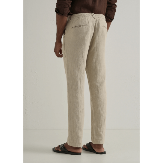 Dark Beige Crinkled Cotton Trouser