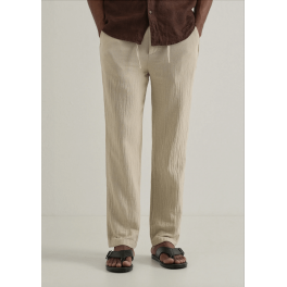 Dark Beige Crinkled Cotton Trouser