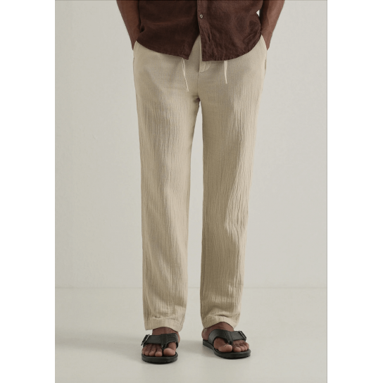 Dark Beige Crinkled Cotton Trouser