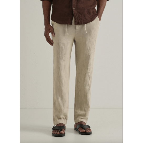 Dark Beige Crinkled Cotton Trouser