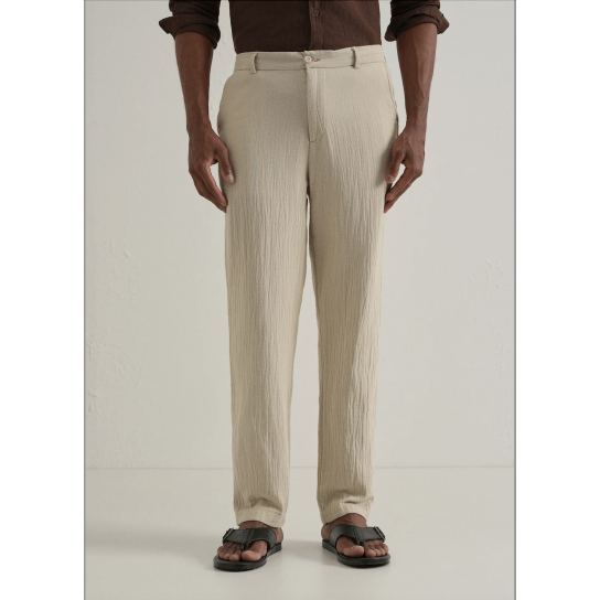 Dark Beige Crinkled Cotton Trouser