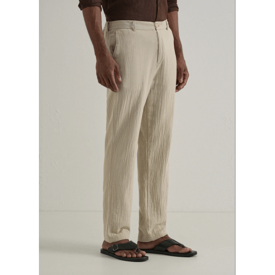Dark Beige Crinkled Cotton Trouser