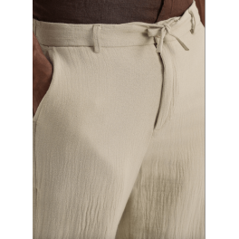 Dark Beige Crinkled Cotton Trouser