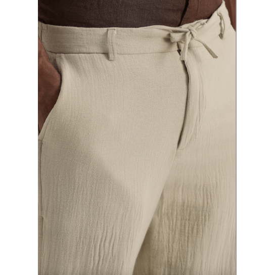 Dark Beige Crinkled Cotton Trouser