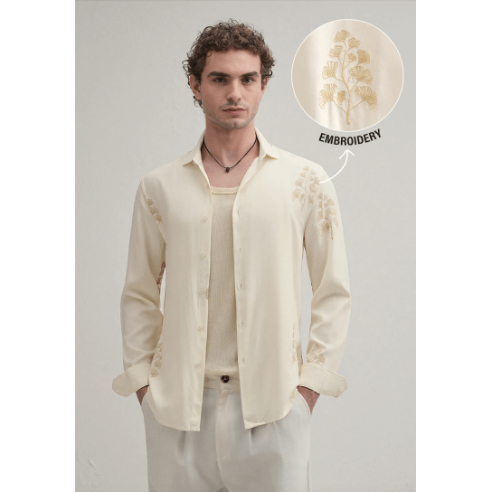 Cream Motif Embroidery Shirt Cream Motif Embroidery Shirt