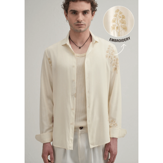 Cream Motif Embroidery Shirt Cream Motif Embroidery Shirt