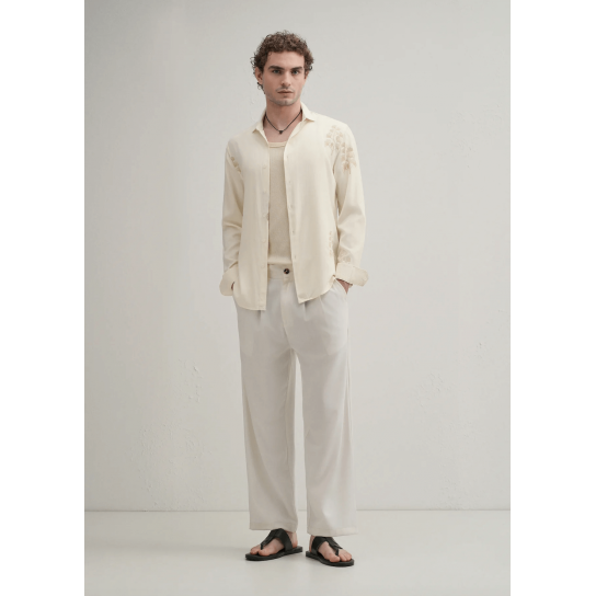 Cream Motif Embroidery Shirt Cream Motif Embroidery Shirt