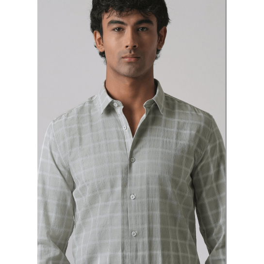 Light Green Cotton Check Shirt Light Green Cotton Check Shirt