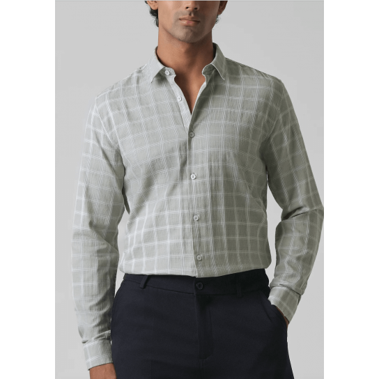 Light Green Cotton Check Shirt Light Green Cotton Check Shirt