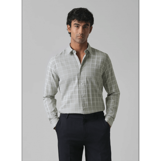 Light Green Cotton Check Shirt Light Green Cotton Check Shirt